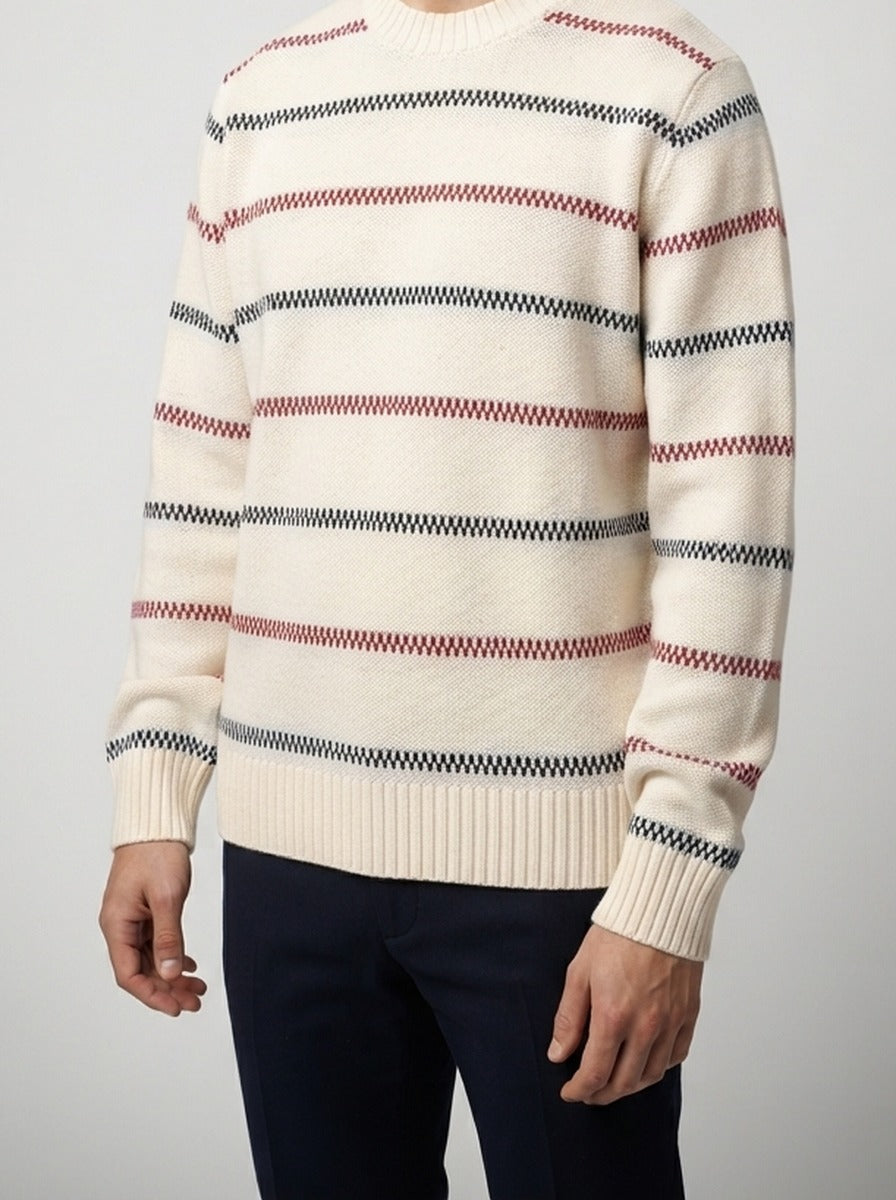 Men's Autumn Striped Knit Jumper with Crew Neck