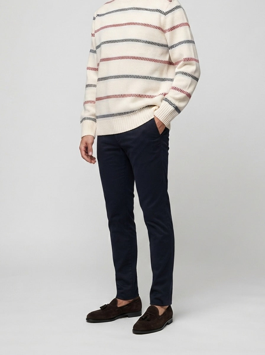 Men's Autumn Striped Knit Jumper with Crew Neck