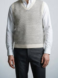 Men's Autumn Striped Knit Sleeveless Jumper Vest with V-Neck