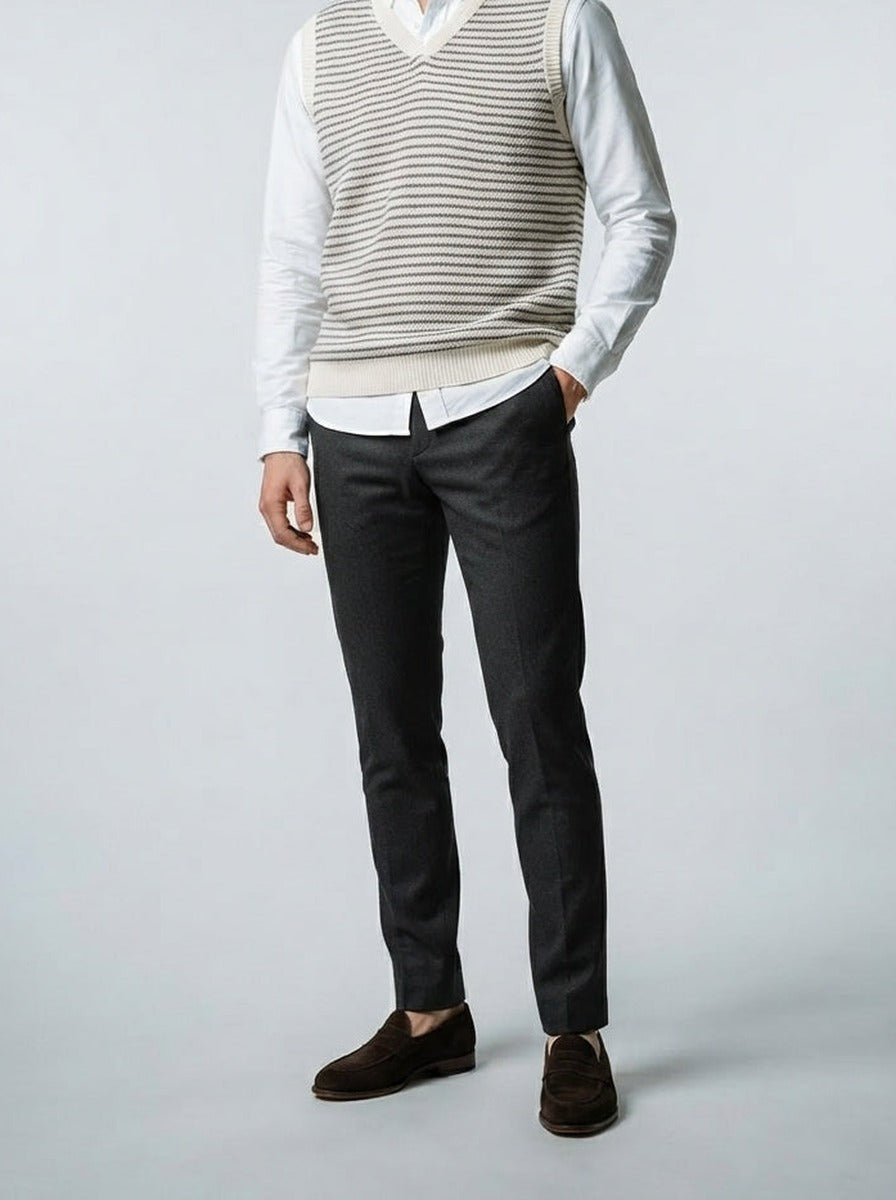 Men's Autumn Striped Knit Sleeveless Jumper Vest with V-Neck