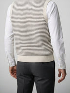 Men's Autumn Striped Knit Sleeveless Jumper Vest with V-Neck