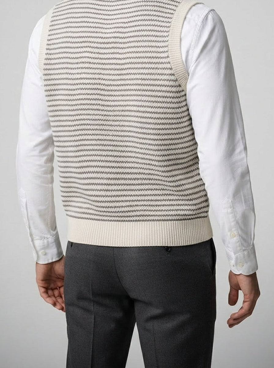 Men's Autumn Striped Knit Sleeveless Jumper Vest with V-Neck