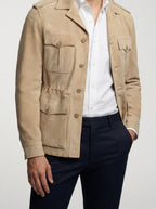 Men's Autumn Suede Field Jacket with Four Pockets