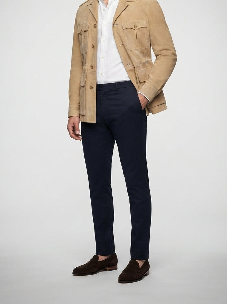 Men's Autumn Suede Field Jacket with Four Pockets