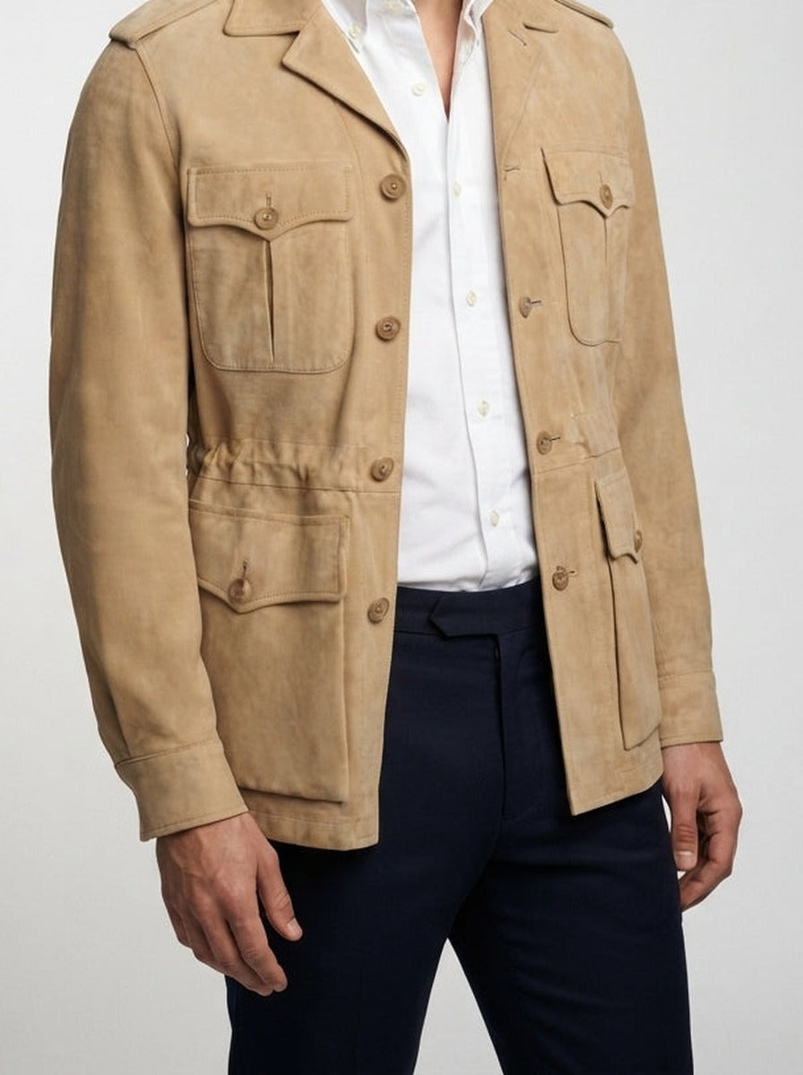 Men's Autumn Suede Field Jacket with Four Pockets