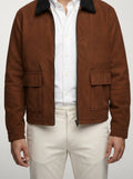 Men's Autumn Suede Jacket with Contrast Collar