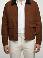 Men's Autumn Suede Jacket with Contrast Collar
