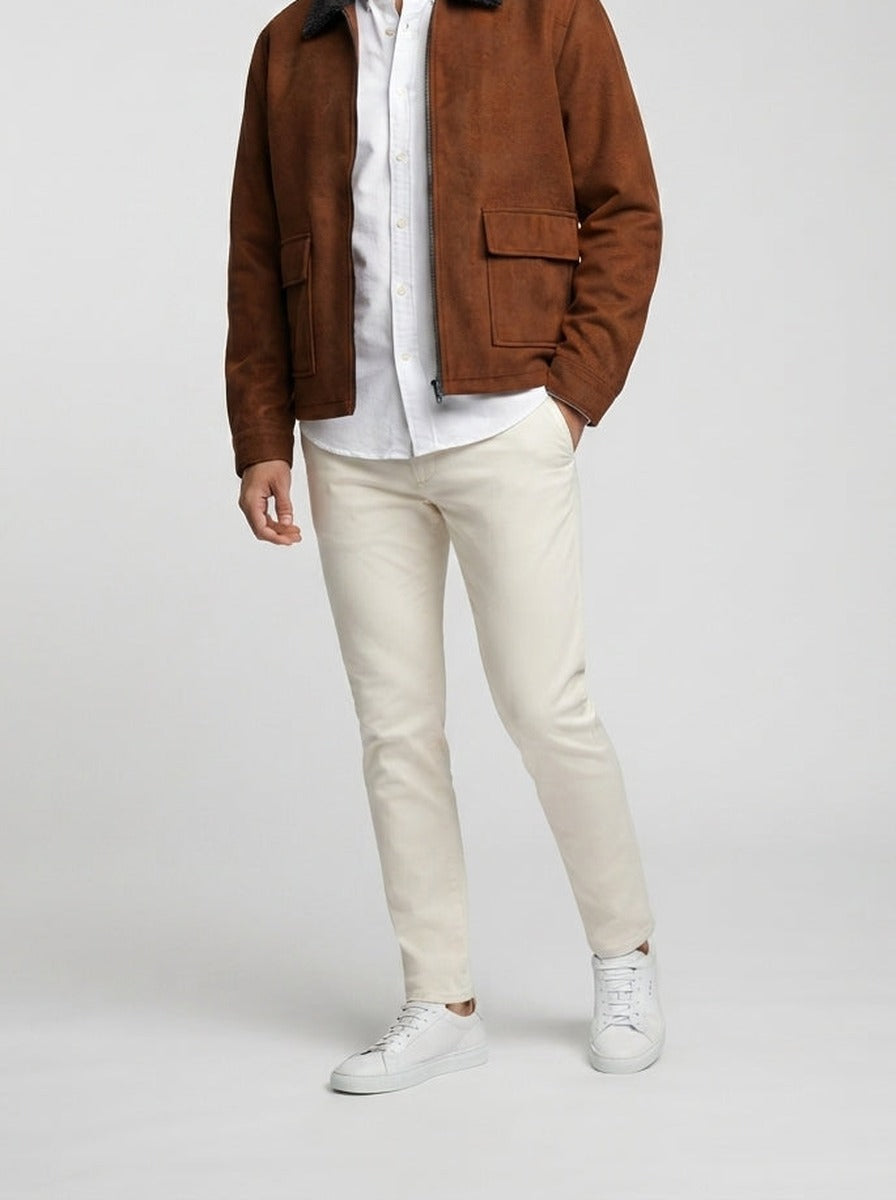 Men's Autumn Suede Jacket with Contrast Collar