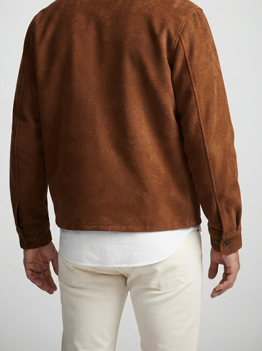 Men's Autumn Suede Jacket with Contrast Collar