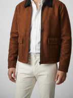 Men's Autumn Suede Jacket with Contrast Collar