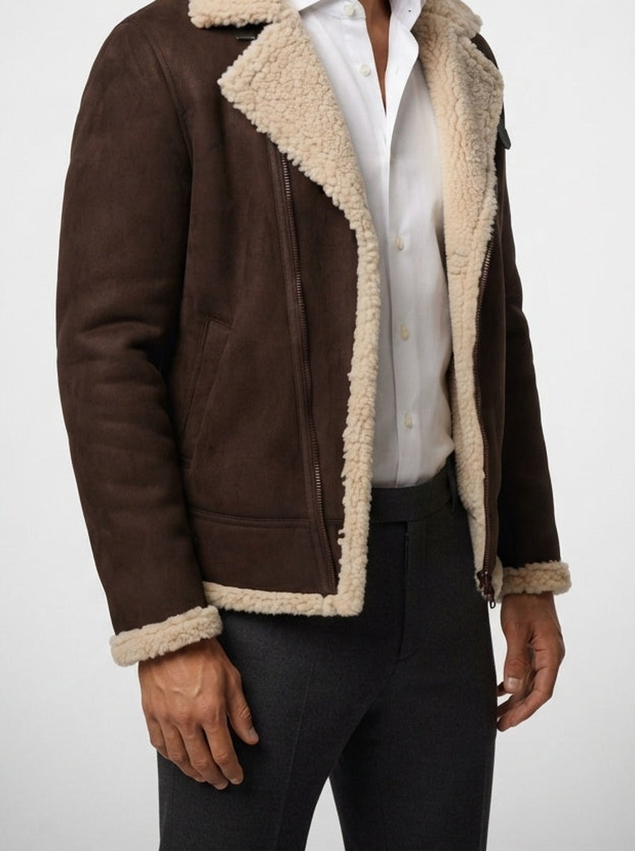 Men's Autumn Suede Shearling Aviator Jacket