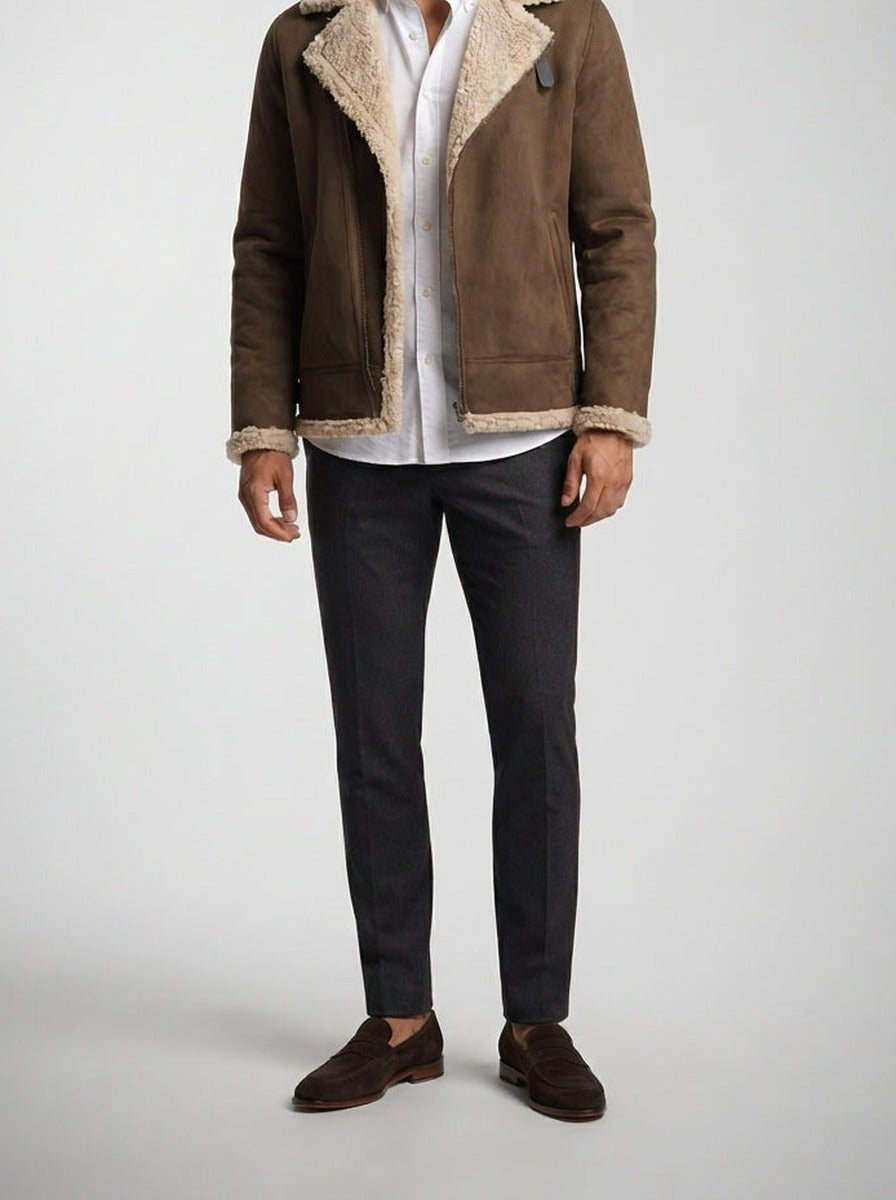 Men's Autumn Suede Shearling Aviator Jacket