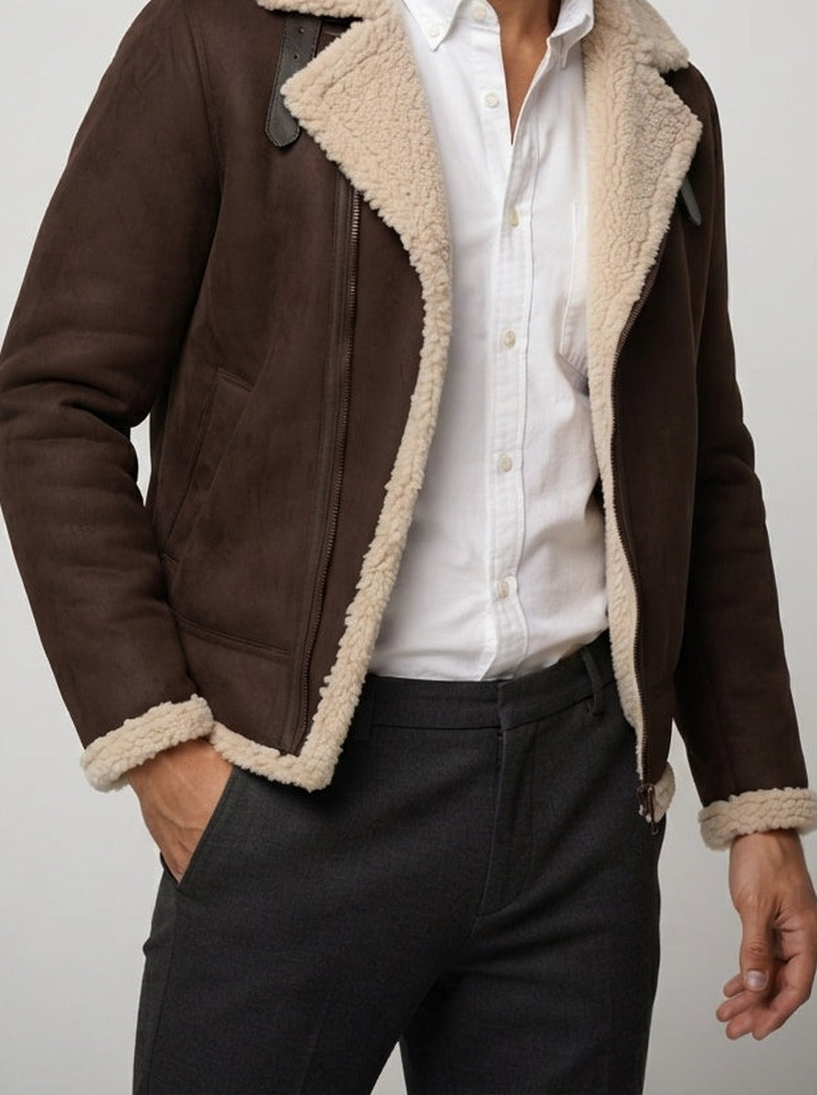 Men's Autumn Suede Shearling Aviator Jacket