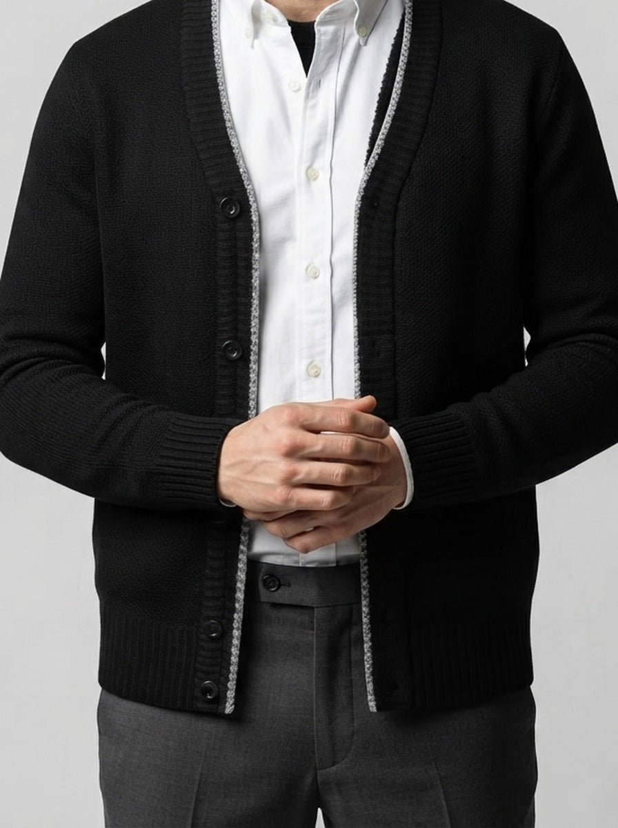 Men's Autumn Textured Knit Cardigan with V-Neck