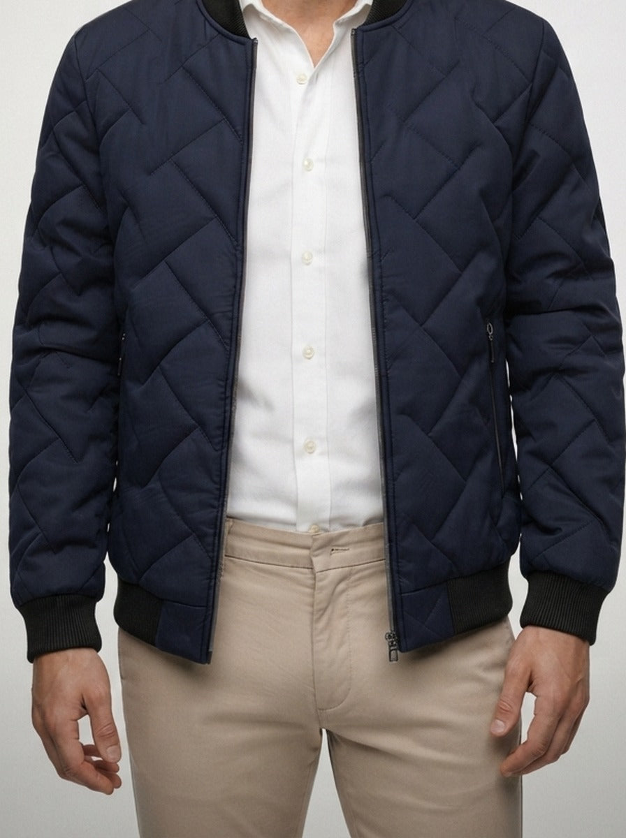 Men's Autumn Textured Quilted Bomber Jacket