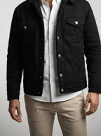 Men's Autumn Twill Trucker Jacket with Borg Collar