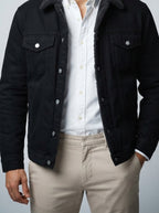 Men's Autumn Twill Trucker Jacket with Borg Collar