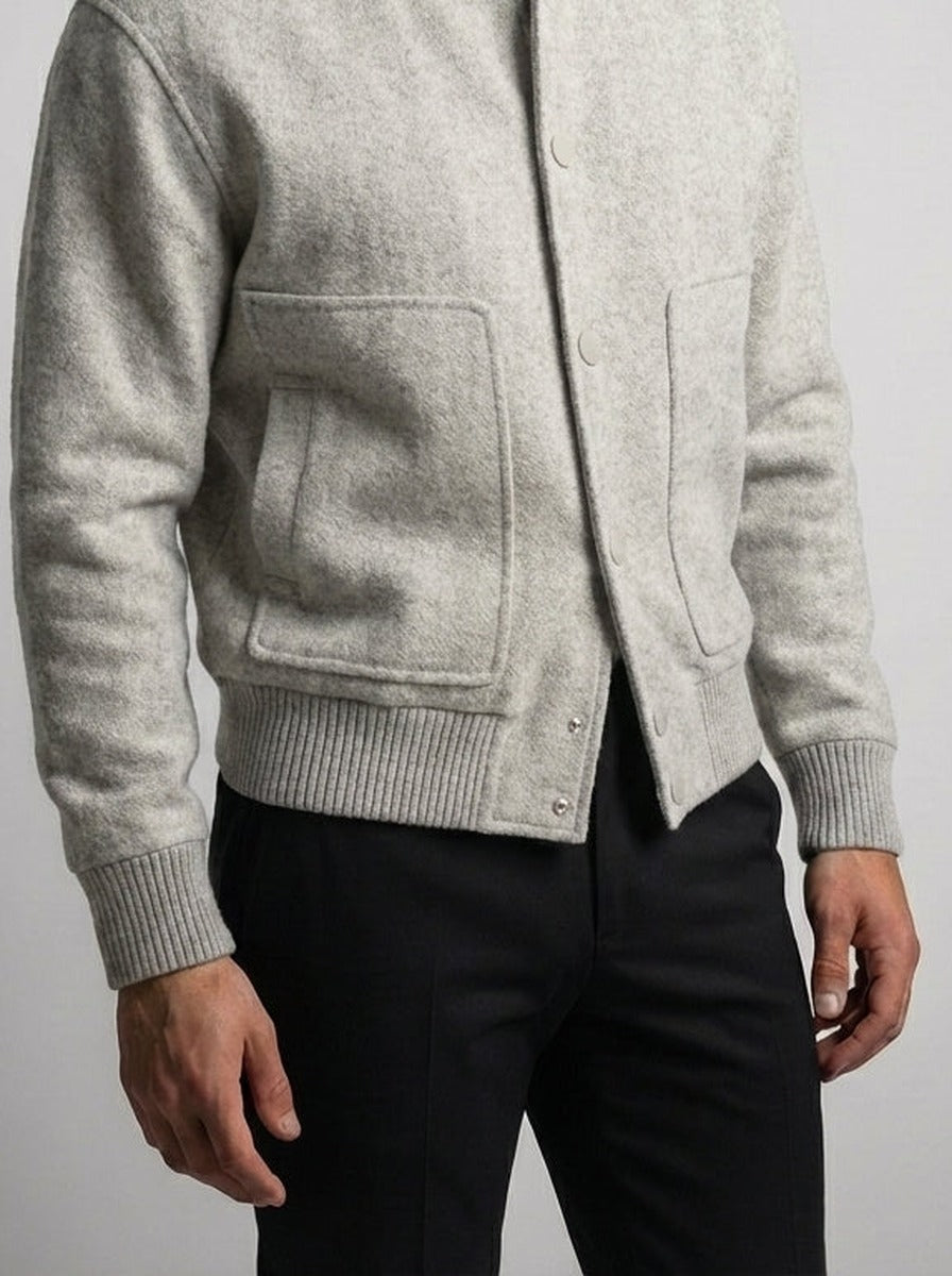 Men's Autumn Varsity Jacket with Snap Front and Ribbed Collar