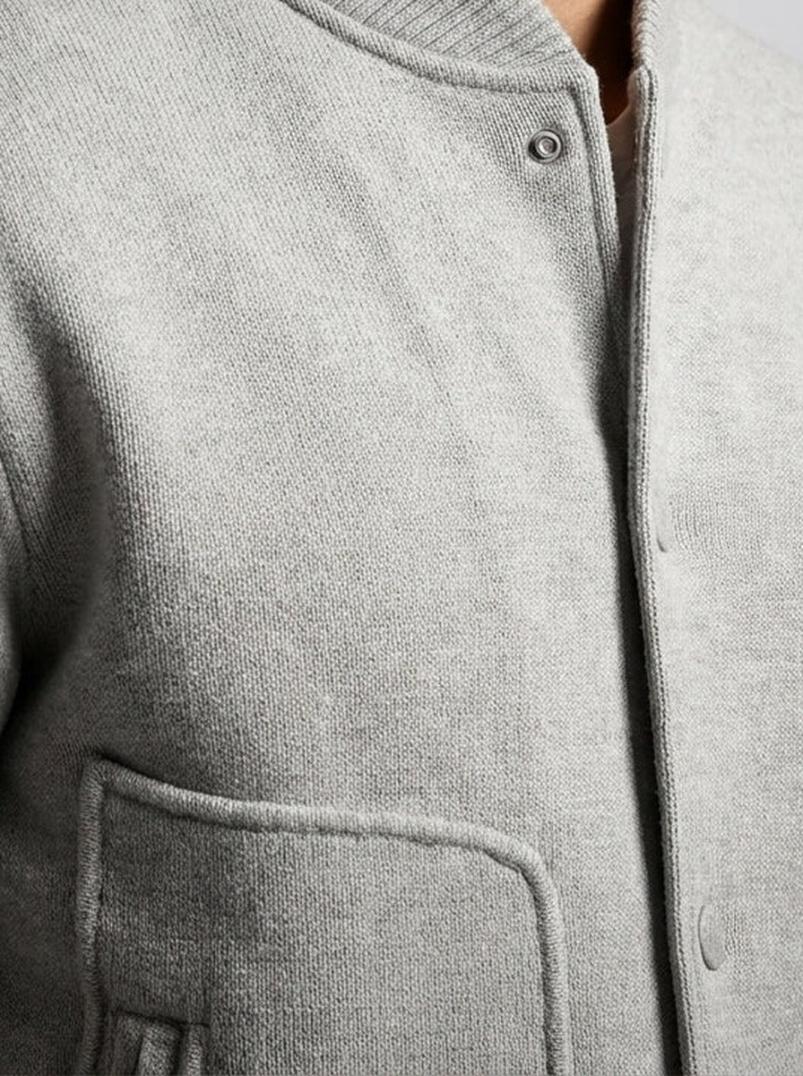 Men's Autumn Varsity Jacket with Snap Front and Ribbed Collar