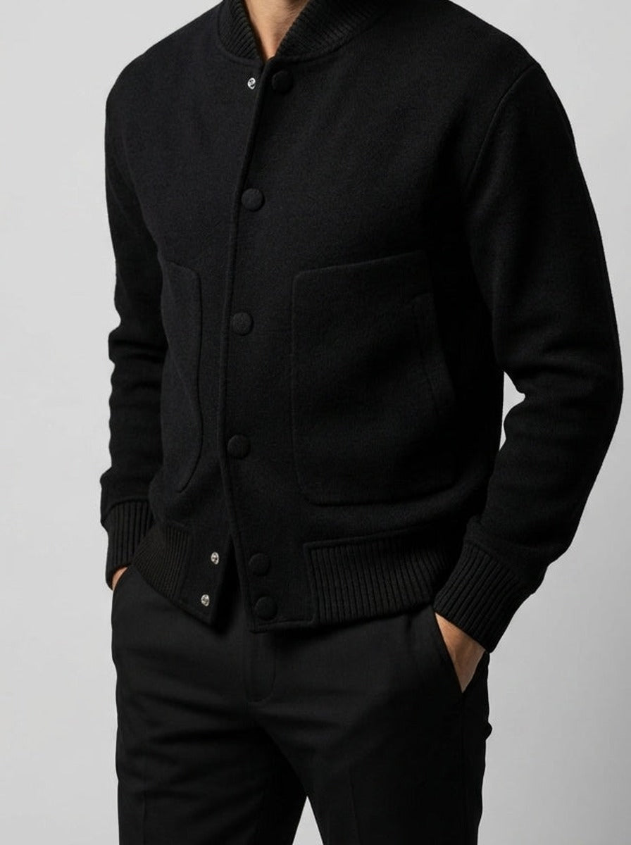 Men's Autumn Varsity Jacket with Snap Front and Ribbed Collar
