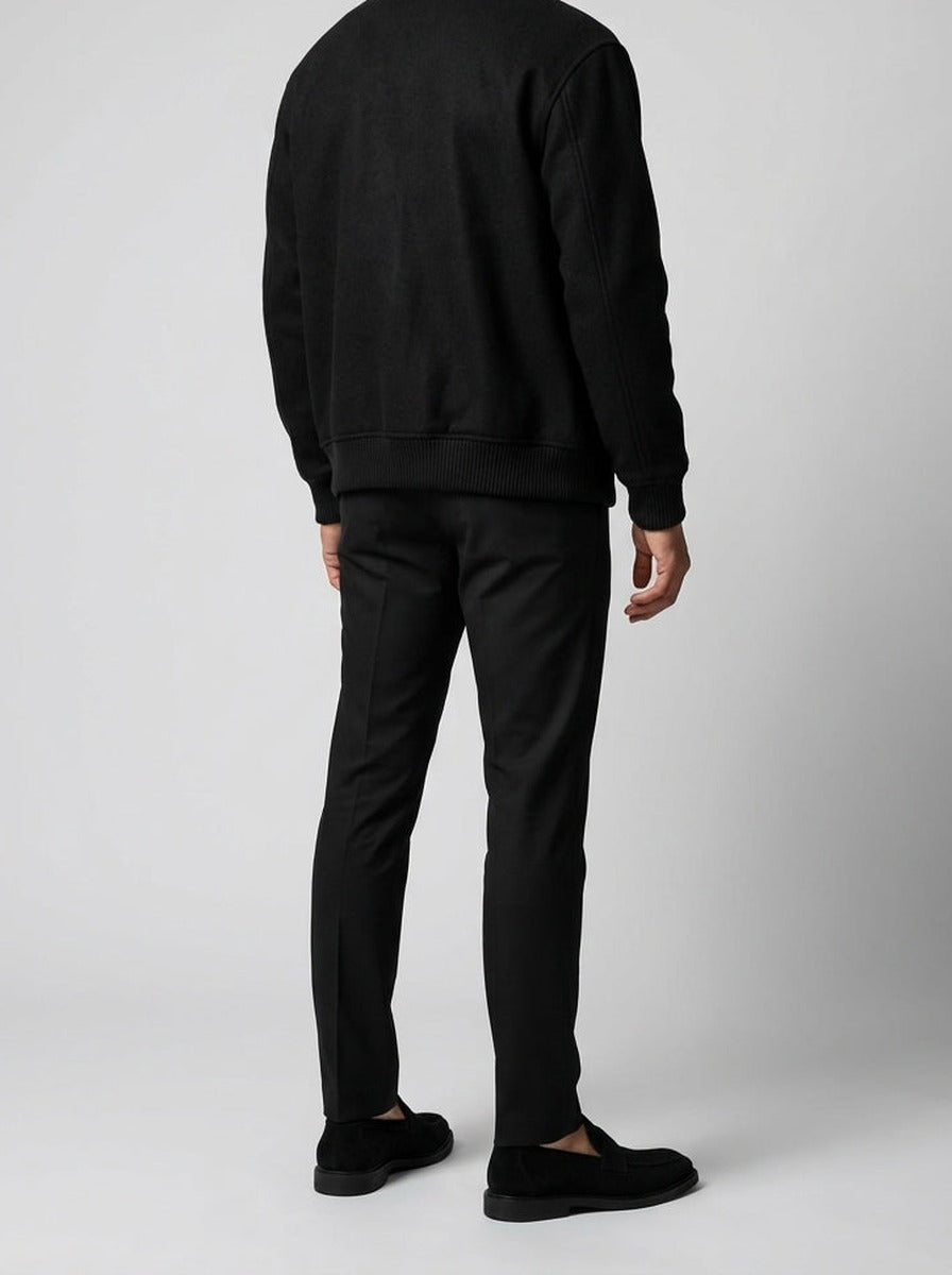 Men's Autumn Varsity Jacket with Snap Front and Ribbed Collar