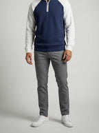 Men's Autumn Waffle Knit Colour Block Half Zip Jumper