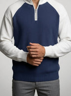 Men's Autumn Waffle Knit Colour Block Half Zip Jumper