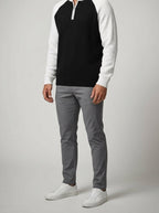 Men's Autumn Waffle Knit Colour Block Half Zip Jumper