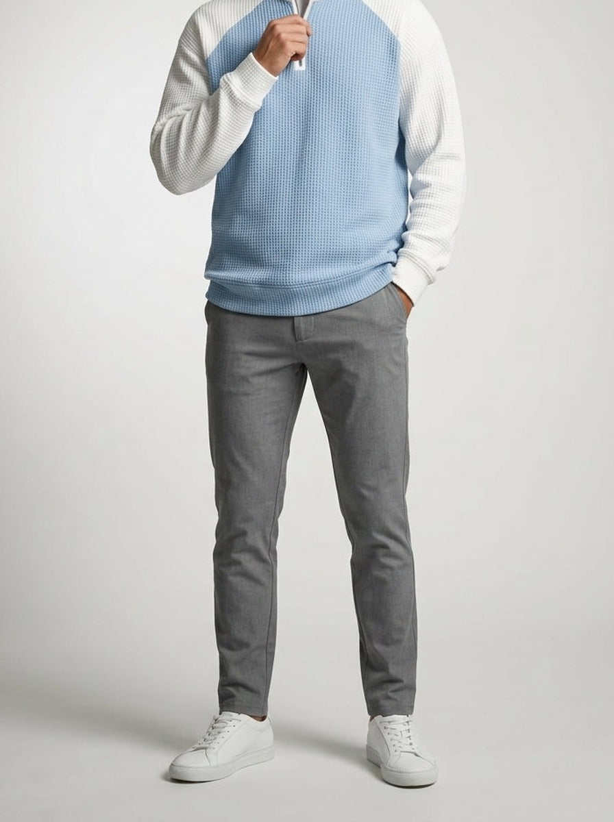Men's Autumn Waffle Knit Colour Block Half Zip Jumper
