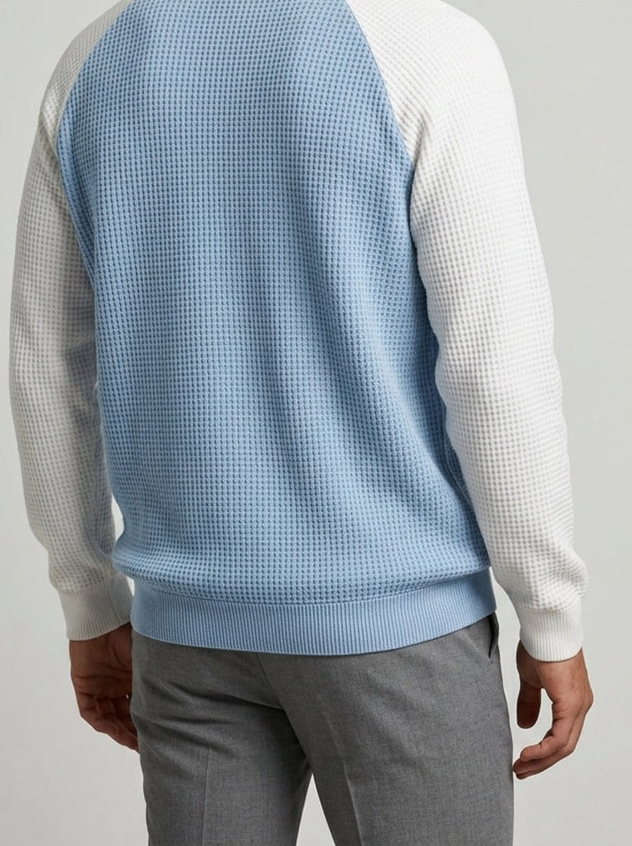 Men's Autumn Waffle Knit Colour Block Half Zip Jumper