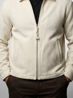 Men's Autumn Waffle Knit Point Collar Full Zip Jacket