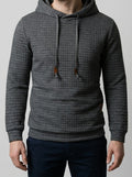 Men's Autumn Waffle Knit Pullover Hoodie with Drawstring Hood