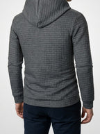 Men's Autumn Waffle Knit Pullover Hoodie with Drawstring Hood