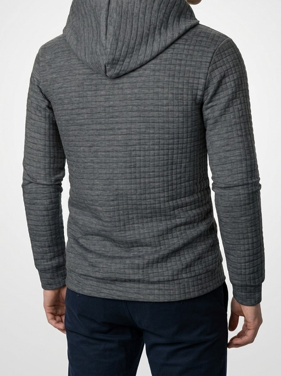 Men's Autumn Waffle Knit Pullover Hoodie with Drawstring Hood