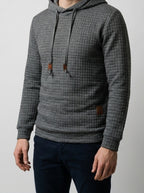 Men's Autumn Waffle Knit Pullover Hoodie with Drawstring Hood