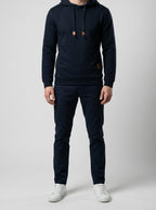 Men's Autumn Waffle Knit Pullover Hoodie with Drawstring Hood