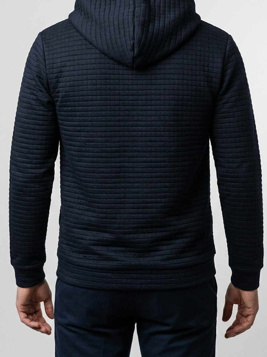 Men's Autumn Waffle Knit Pullover Hoodie with Drawstring Hood