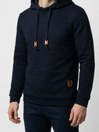 Men's Autumn Waffle Knit Pullover Hoodie with Drawstring Hood