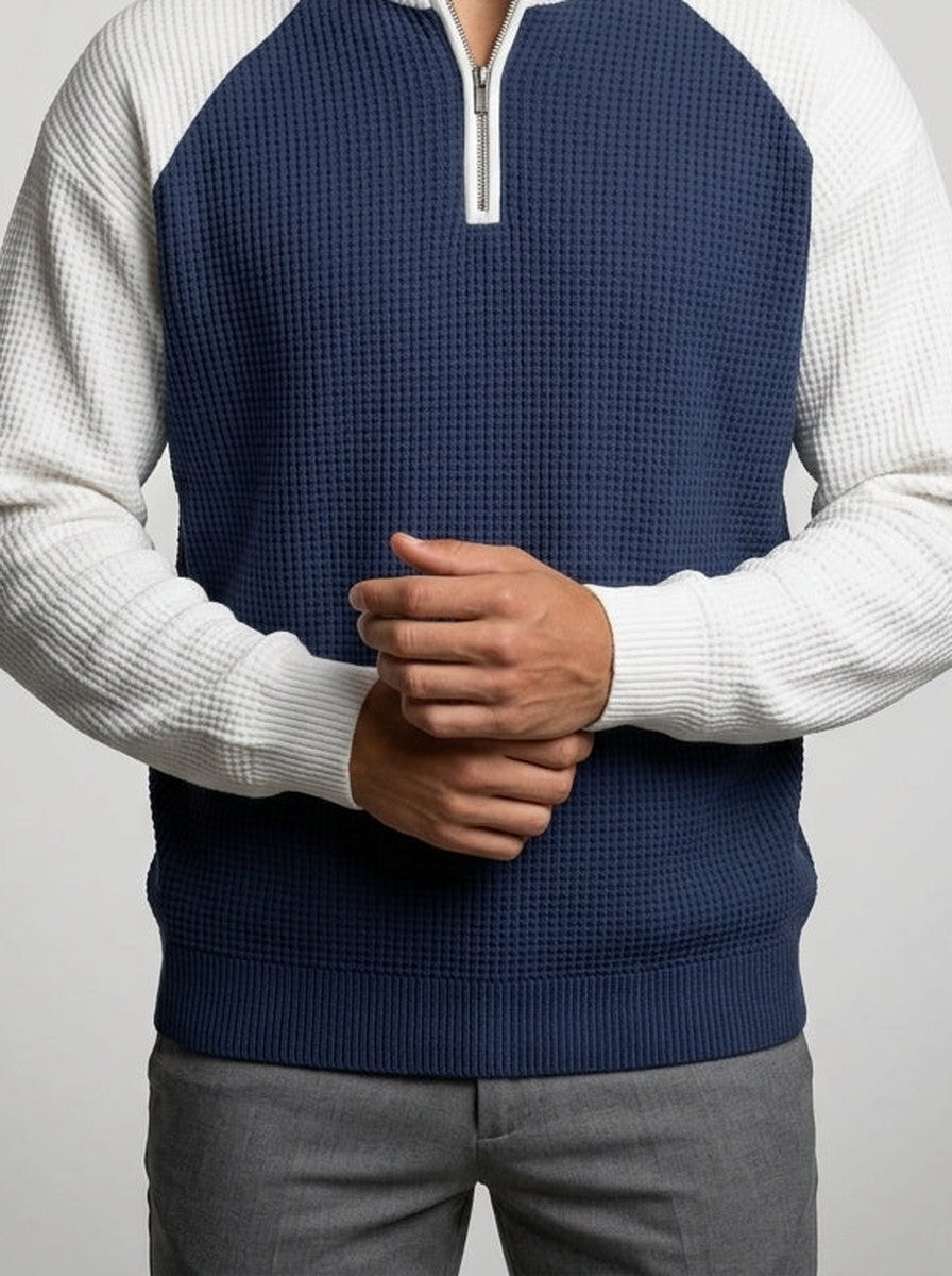 Men's Autumn Waffle Knit Quarter Zip Jumper