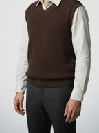 Men's Autumn Waffle Knit Sleeveless Jumper Vest with V-Neck