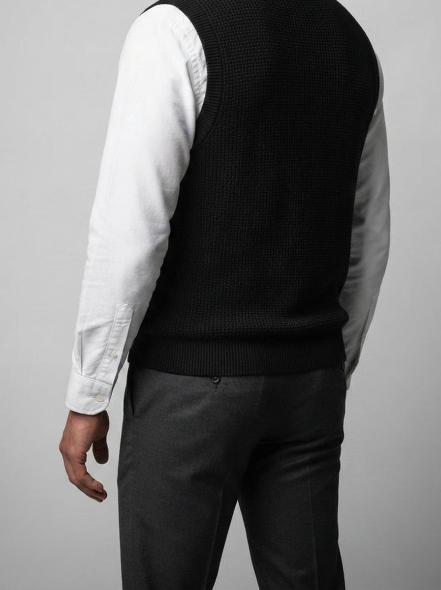 Men's Autumn Waffle Knit Sleeveless Jumper Vest with V-Neck