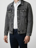 Men's Autumn Washed Denim Trucker Jacket with Chest Pockets