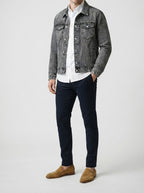 Men's Autumn Washed Denim Trucker Jacket with Chest Pockets