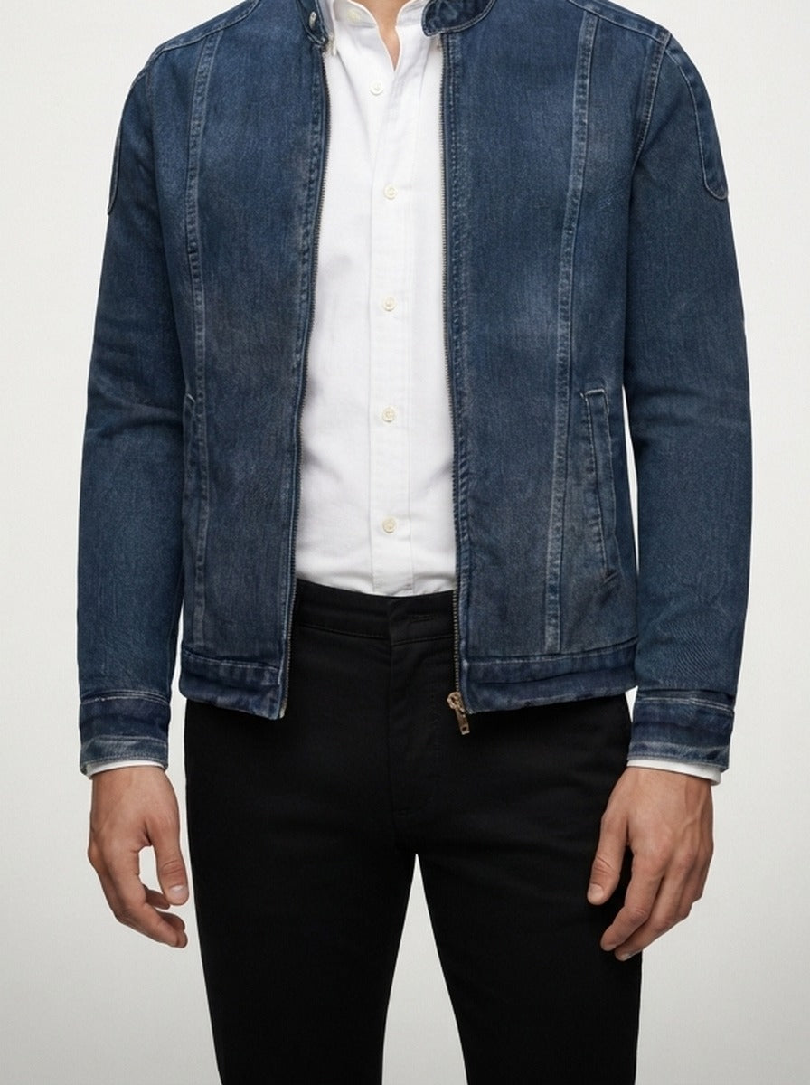 Men's Autumn Washed Denim Zip-Up Jacket