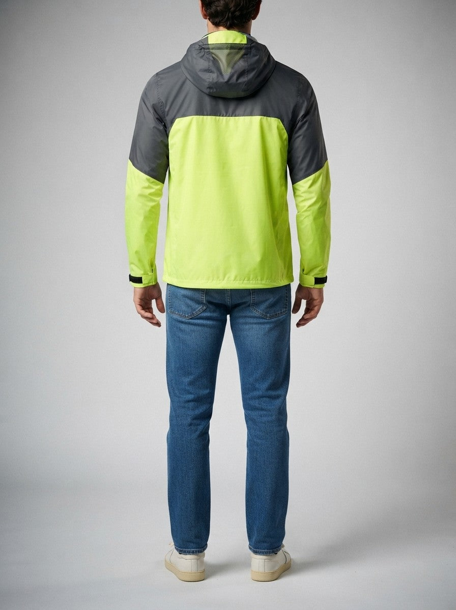 Men's Autumn Waterproof Hooded Rain Jacket with Packable Pouch