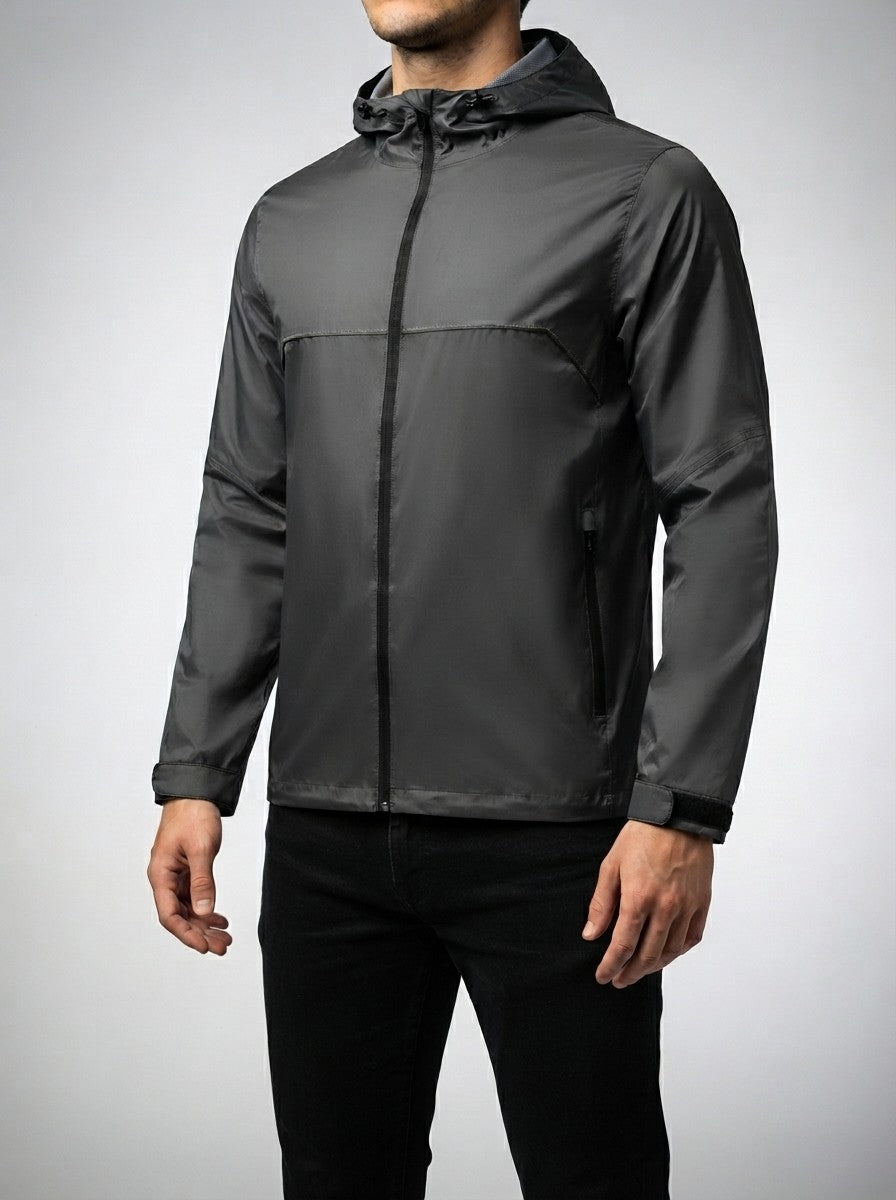 Men's Autumn Waterproof Hooded Rain Jacket with Packable Pouch