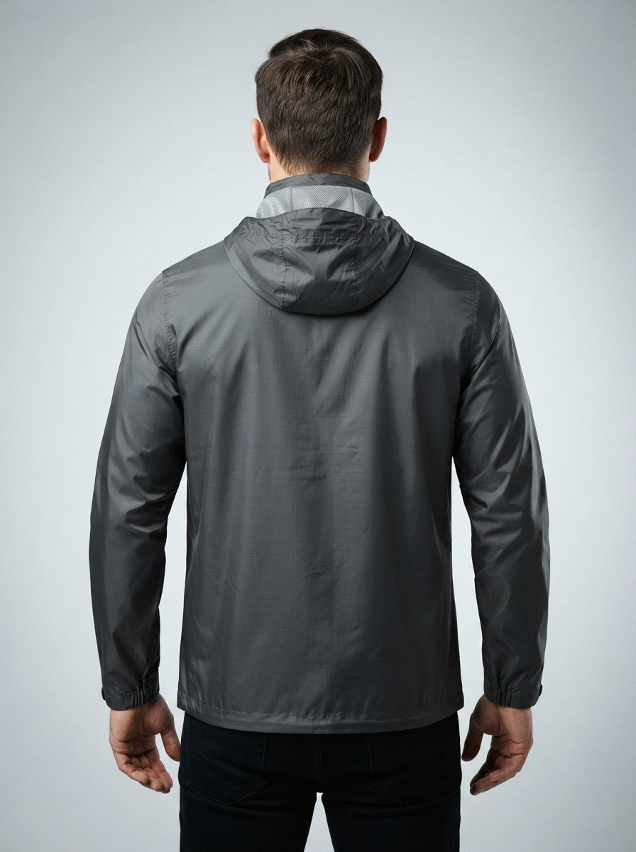 Men's Autumn Waterproof Hooded Rain Jacket with Packable Pouch