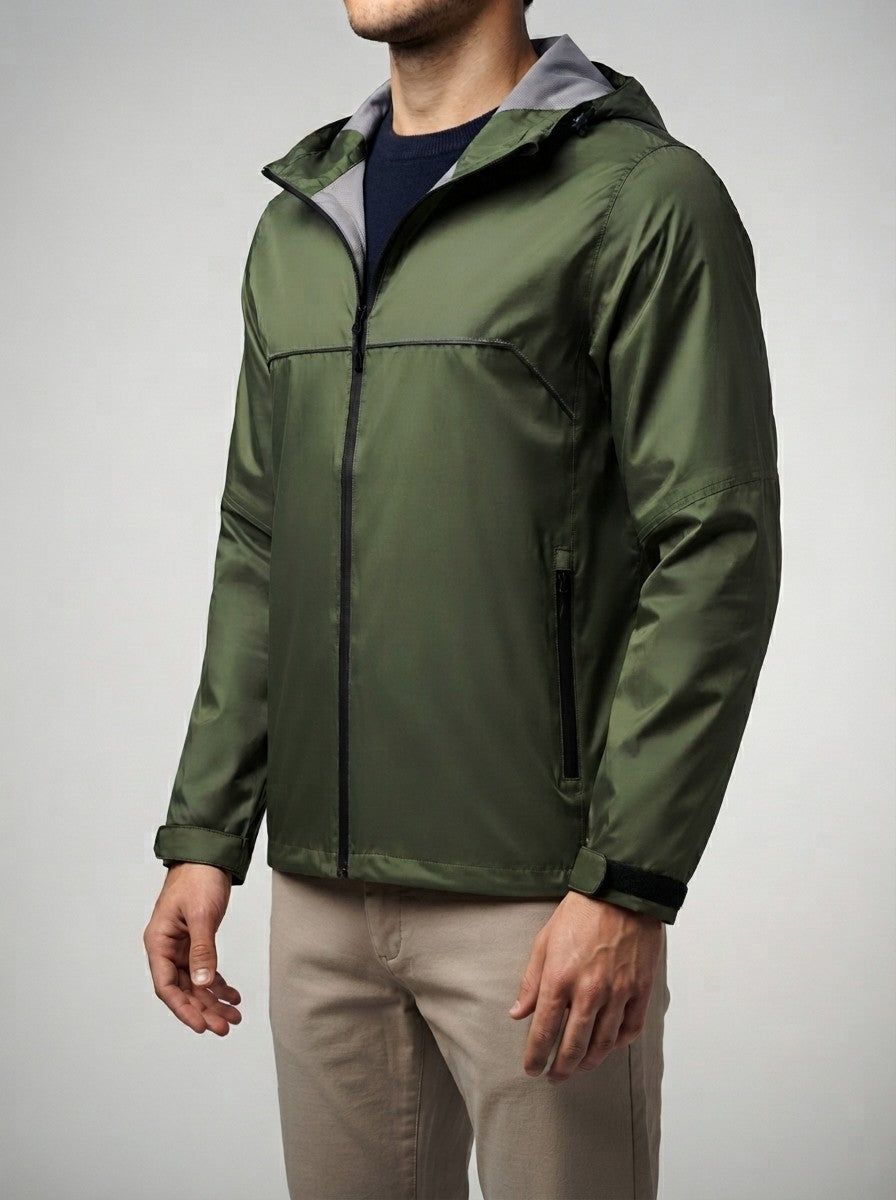 Men's Autumn Waterproof Hooded Rain Jacket with Packable Pouch