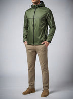 Men's Autumn Waterproof Hooded Rain Jacket with Packable Pouch