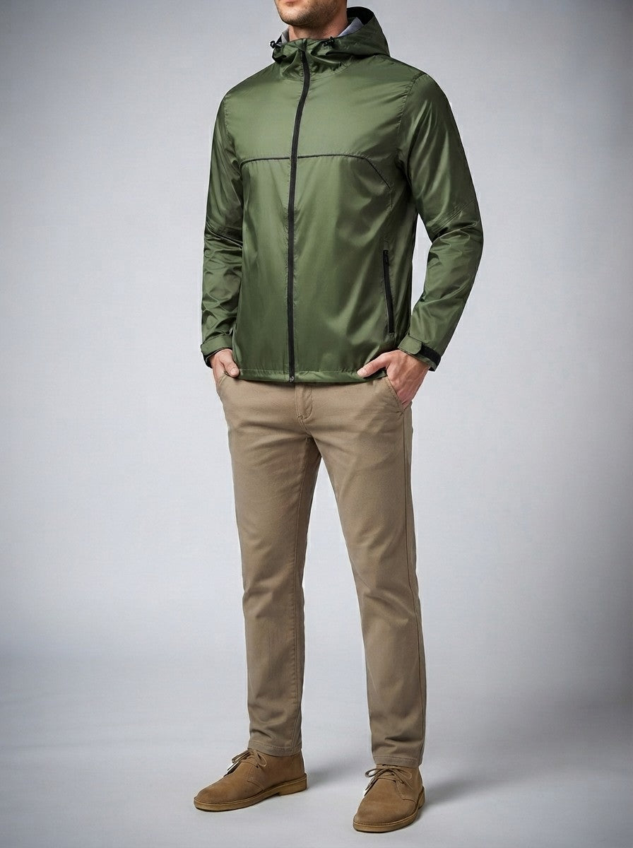 Men's Autumn Waterproof Hooded Rain Jacket with Packable Pouch